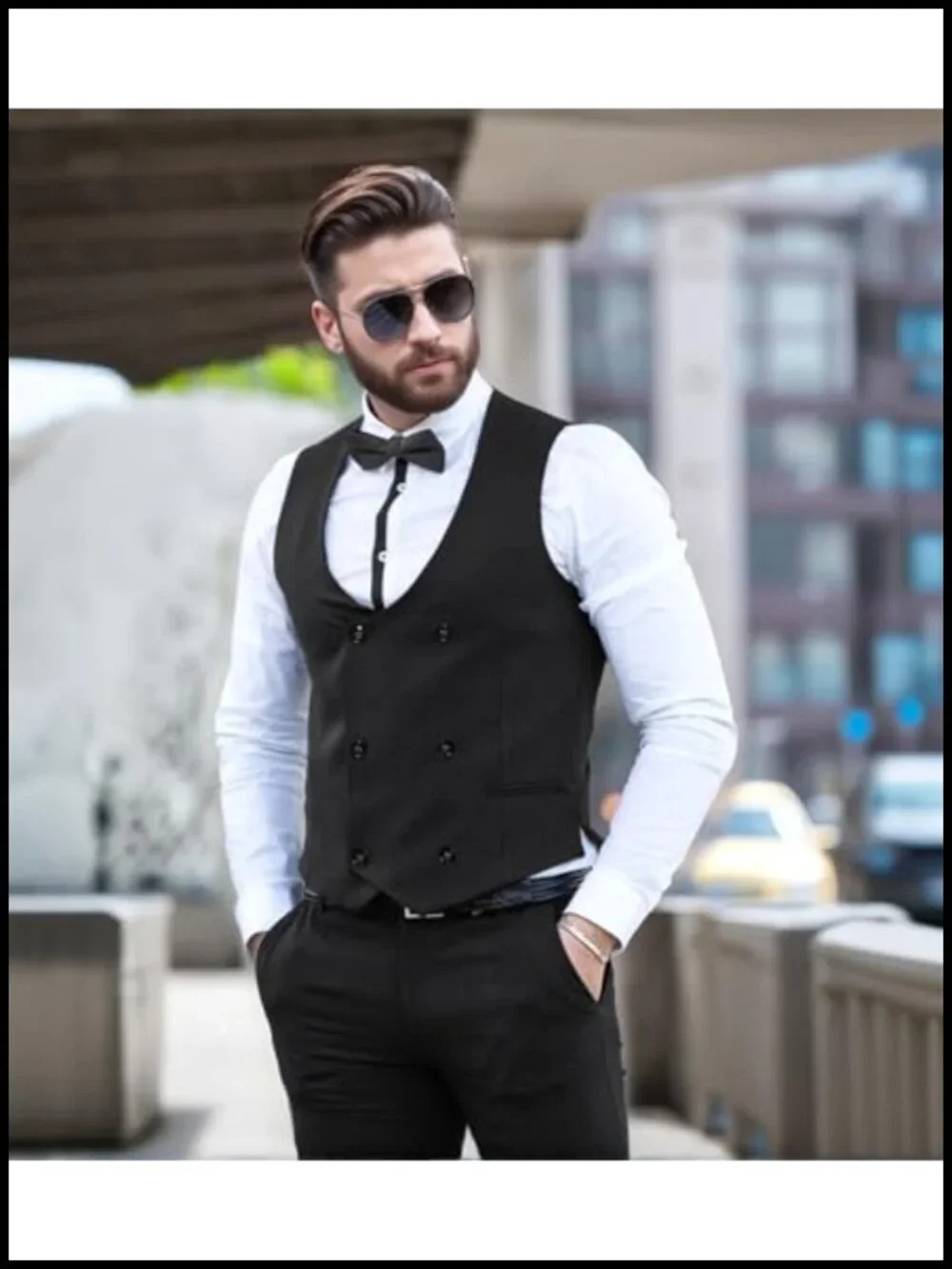 Slim Fit Waistcoat U Neck Double Breasted Suit Vest Twill Blend